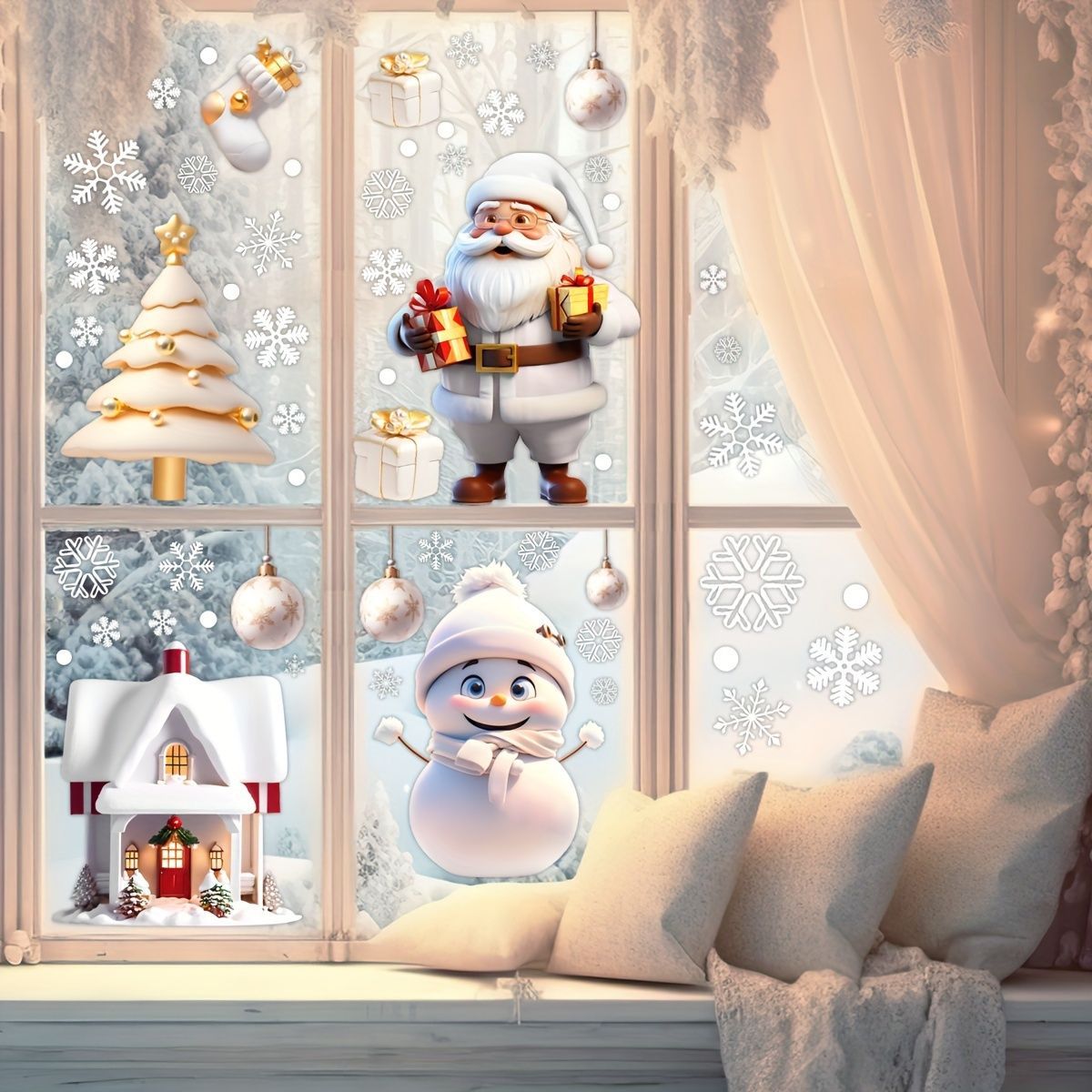 Christmas Window Stickers Santa Claus Stickers Snowman Stickers Christmas Tree - Multi-color - Size 01