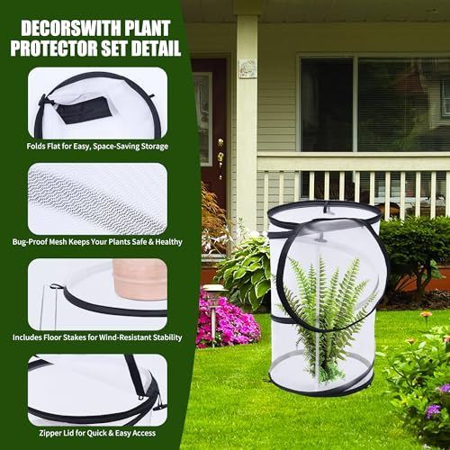 4Pack Pop Up Insect Barrier Plant Cover Net, 19.6" x 11.8" Round Foldable Plant Protectors Mesh Plant Enclosure, Garden Net Cage Guard Cover with Stakes & Carry Bag for Protect Plants from Bird Insect - White