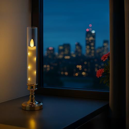 4PCS Flameless LED Candles, Flickering Battery Operated Candles with Embedded Star String Lights, Romantic Decorative Candles Table Decor for Home Wedding Room Christmas Decorations - Silver - Size 25.5*5.5cm