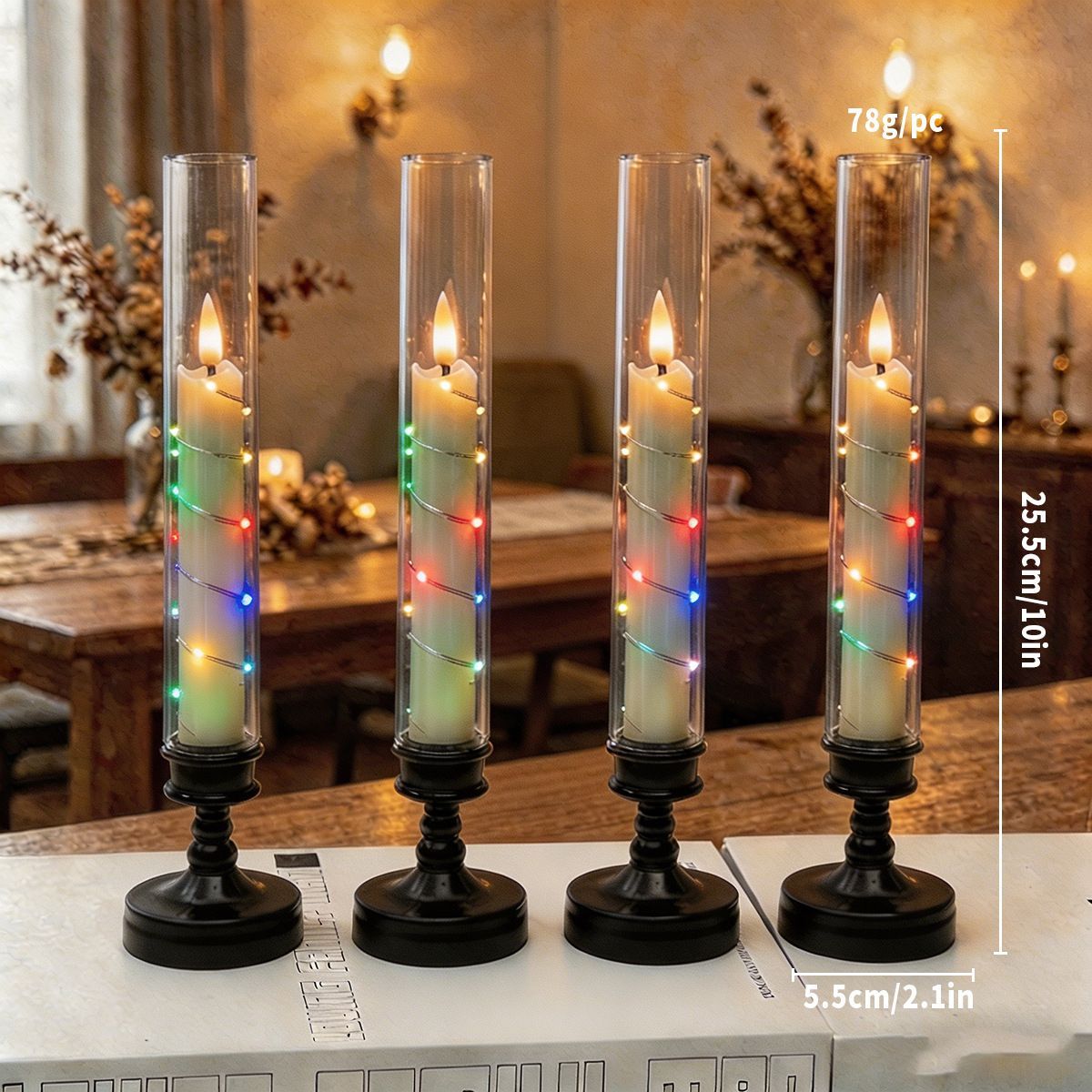 4PCS Flameless LED Candles, Flickering Battery Operated Candles with Embedded Star String Lights, Romantic Decorative Candles Table Decor for Home Wedding Room Christmas Decorations - Silver - Size 25.5*5.5cm