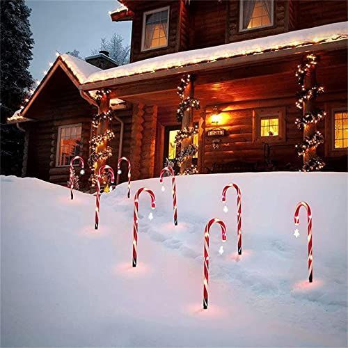 Set of 8 Candy Cane Christmas Decorations Solar Energy Christmas Crutch Ground Lamp Outdoor Plug-in Candy Crutch Lawns Landscapes Lamp