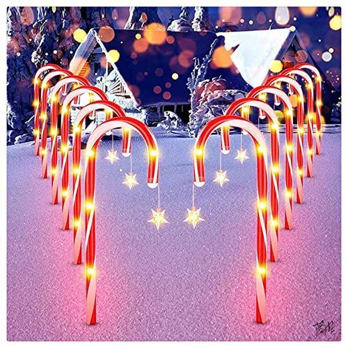 Set of 8 Candy Cane Christmas Decorations Solar Energy Christmas Crutch Ground Lamp Outdoor Plug-in Candy Crutch Lawns Landscapes Lamp