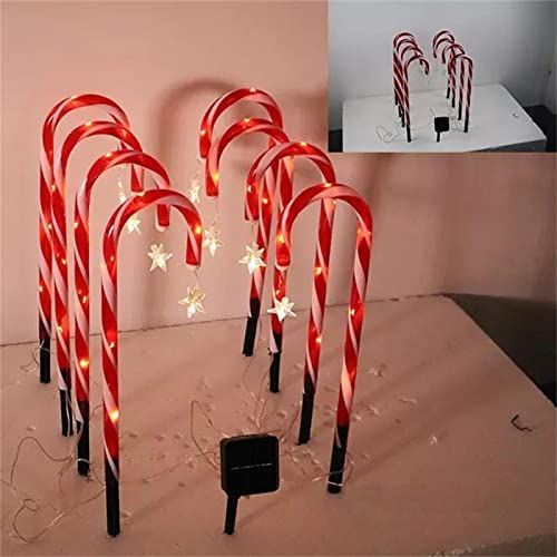 Set of 8 Candy Cane Christmas Decorations Solar Energy Christmas Crutch Ground Lamp Outdoor Plug-in Candy Crutch Lawns Landscapes Lamp
