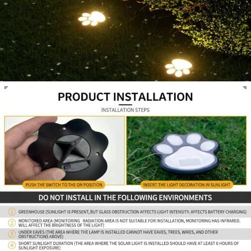 6Pack Paw Solar Lights Outdoor, Cute Dog Paw Solar Lights with 1 LED, Dual White & Warm Light IP65 Waterproof Solar Paw Print Lights for Lawn, Path, Garden Yard Decor - White