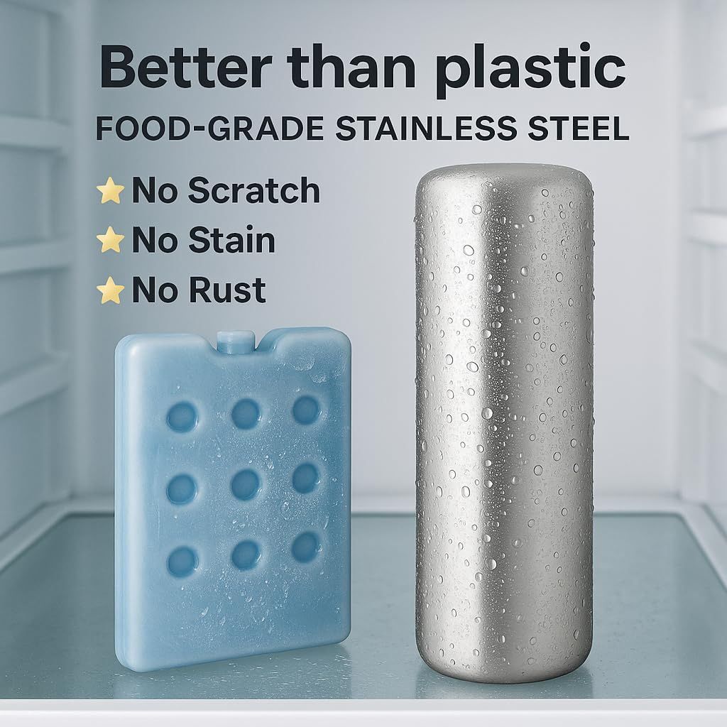2Pack Ice Packs for Lunch Boxes Ice Pack for Cooler Reusable Stainless Steel Ice Packs for Coolers, Camping, Picnic Baskets Metal Bento Box Keep Food Drinks Fresh Cool - Silver - Size 2Pack