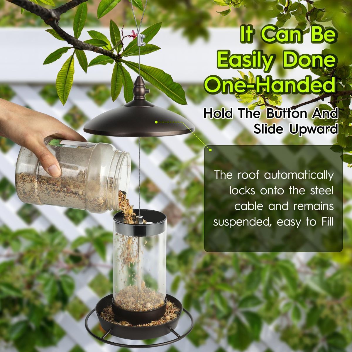 Metal Roof Bird Feeder - Chew Proof for Outdoor Hanging Wild Bird Seeds