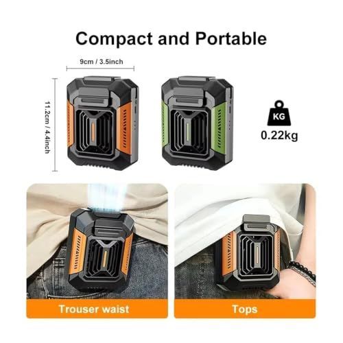 Portable Waist Fan, Portable Waist Fan, Rechargeable Hanging Neck Wearable Belt Shirt Body Outdoor Working Clip,Belt Fan - Orange - Size 11.2*9cm