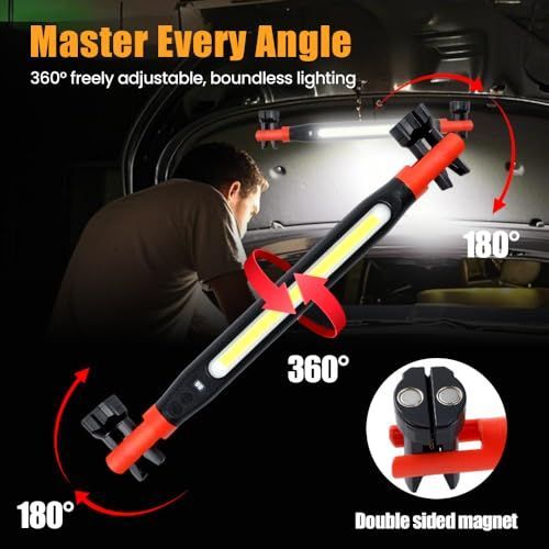 3000LM Rechargeable Magnetic Work Light, 2026 New LED Work Light Bar, Portable Under Hood Works Lights for Automotive Repair, Adjustable Magnetic LED Bar for Mechanics - Red