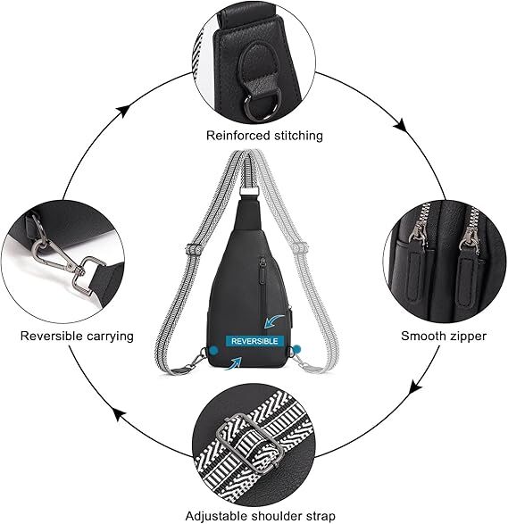 Black Faux Leather Sling Bag: Unisex, Spacious, Reversible Crossbody for Aussies