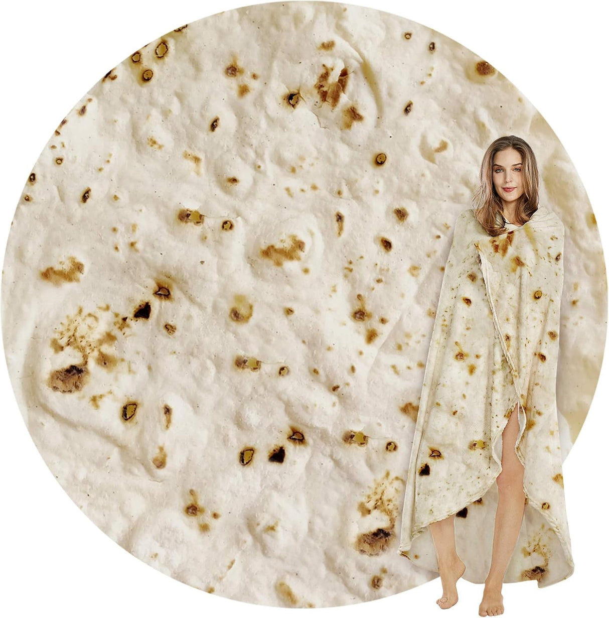 Burritos Tortilla Throw Blanket(Beige), Novelty Funny Round Blanket for Adults & Kids, Soft Flannel Tortilla Wrap Blanket(36",Baby)