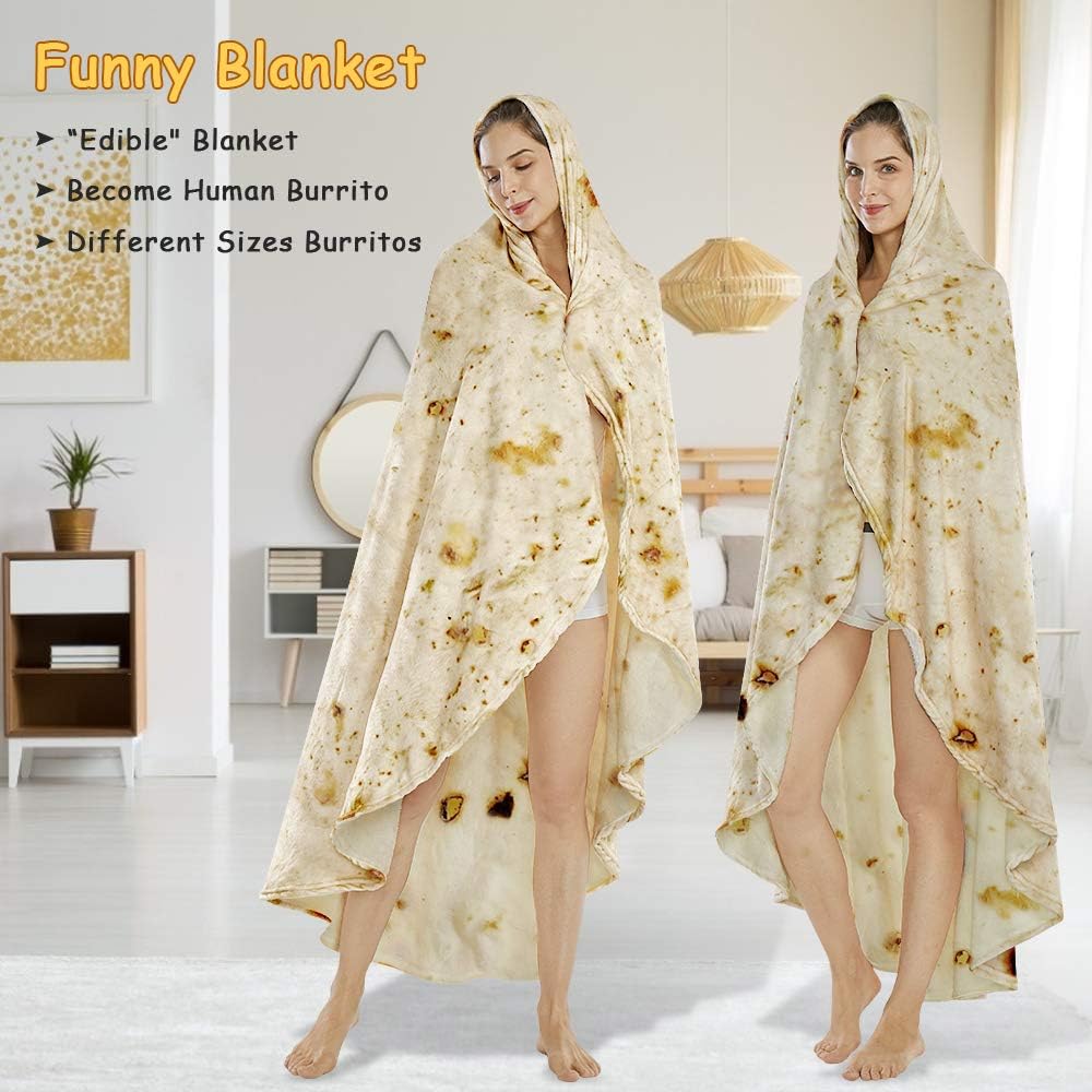 Burritos Tortilla Throw Blanket(Beige), Novelty Funny Round Blanket for Adults & Kids, Soft Flannel Tortilla Wrap Blanket(36",Baby)