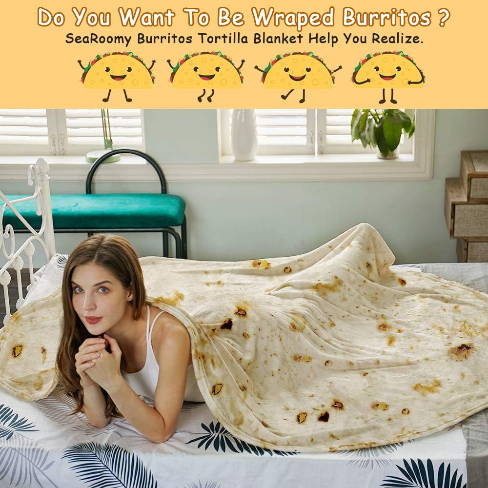 Burritos Tortilla Throw Blanket(Beige), Novelty Funny Round Blanket for Adults & Kids, Soft Flannel Tortilla Wrap Blanket(47",Baby)