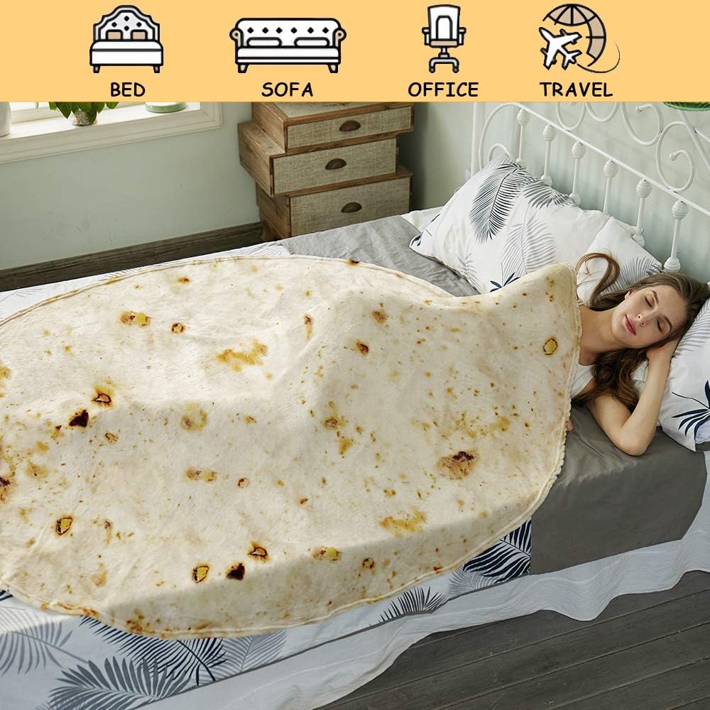 Burritos Tortilla Throw Blanket(Beige), Novelty Funny Round Blanket for Adults & Kids, Soft Flannel Tortilla Wrap Blanket(71",Adults)