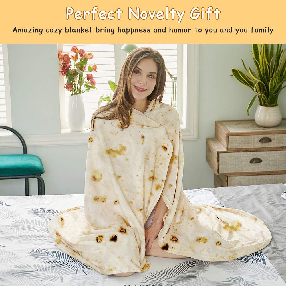 Burritos Tortilla Throw Blanket(Beige), Novelty Funny Round Blanket for Adults & Kids, Soft Flannel Tortilla Wrap Blanket(71",Adults)