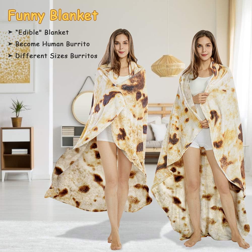 Burritos Tortilla Throw Blanket (Brown), Novelty Funny Round Blanket for Kids & Adults, Soft Flannel Tortilla Wrap Blanket(36",Baby)