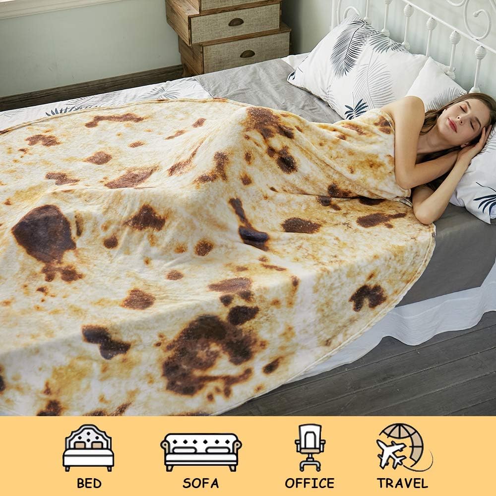 Burritos Tortilla Throw Blanket (Brown), Novelty Funny Round Blanket for Kids & Adults, Soft Flannel Tortilla Wrap Blanket(36",Baby)