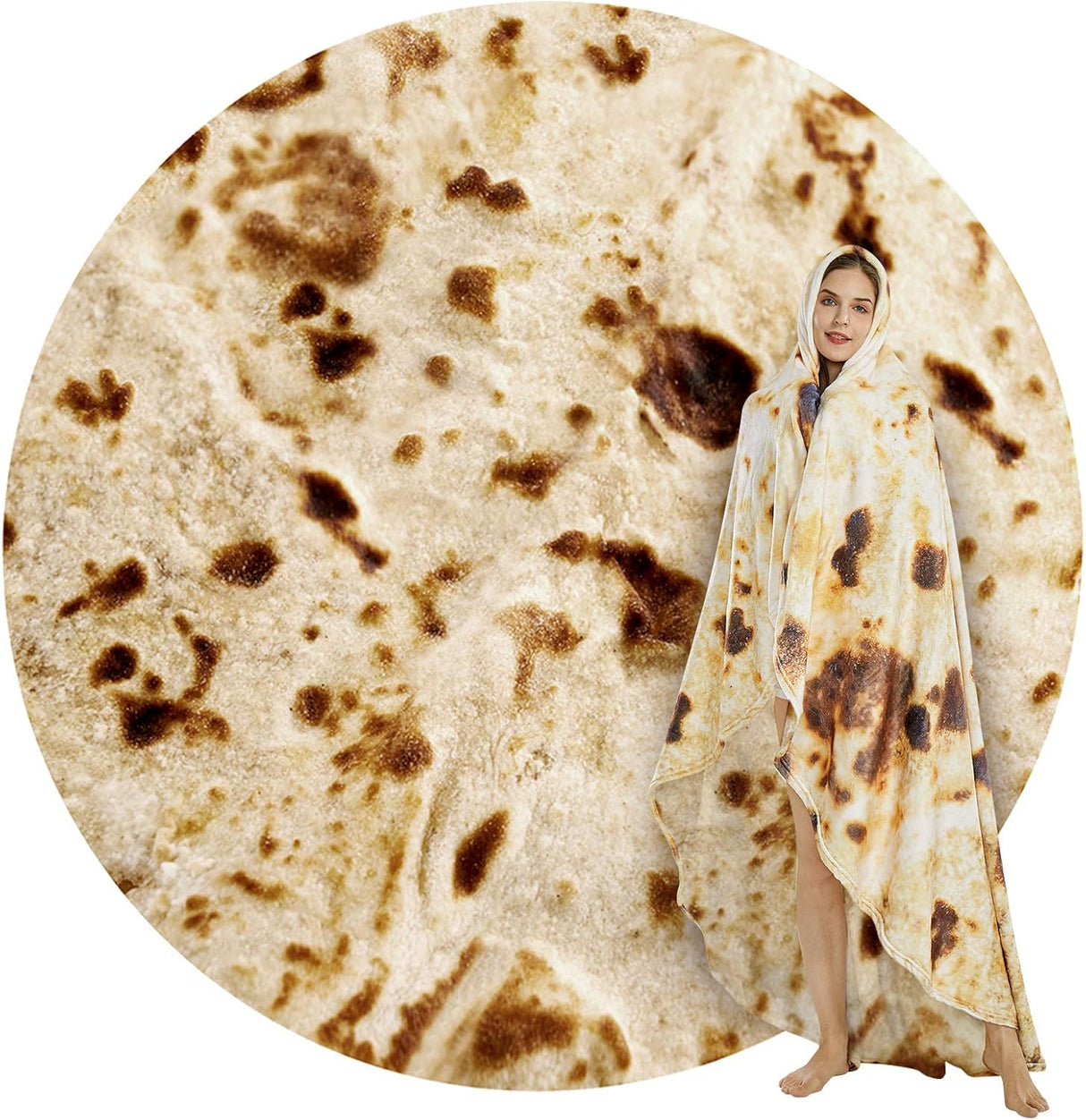Burritos Tortilla Throw Blanket (Brown), Novelty Funny Round Blanket for Kids & Adults, Soft Flannel Tortilla Wrap Blanket(47",Baby)