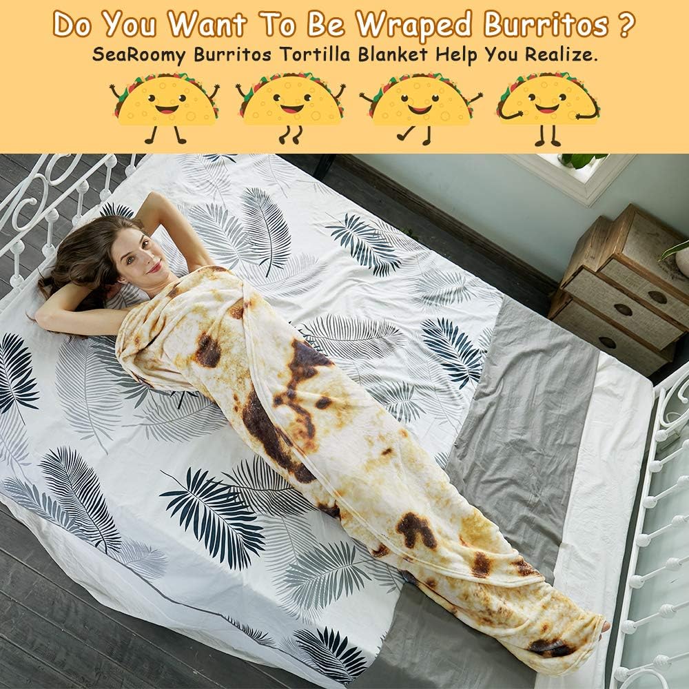 Burritos Tortilla Throw Blanket (Brown), Novelty Funny Round Blanket for Kids & Adults, Soft Flannel Tortilla Wrap Blanket(60",Teenagers)
