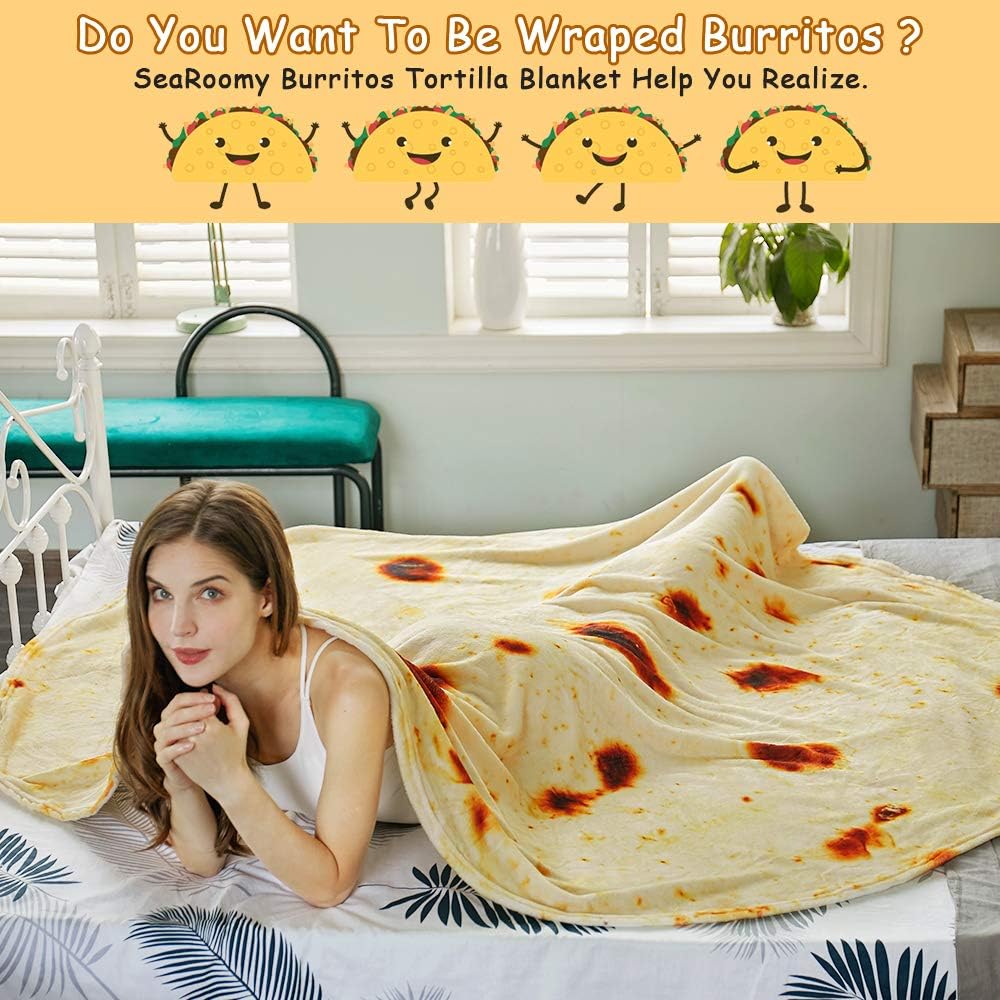 Burritos Tortilla Throw Blanket (Yellow), Novelty Funny Round Blanket for Kids & Adults, Soft Flannel Tortilla Wrap Blanket(36",Baby)
