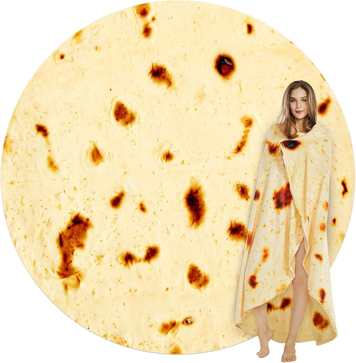 Burritos Tortilla Throw Blanket (Yellow), Novelty Funny Round Blanket for Kids & Adults, Soft Flannel Tortilla Wrap Blanket(60",Teenagers)