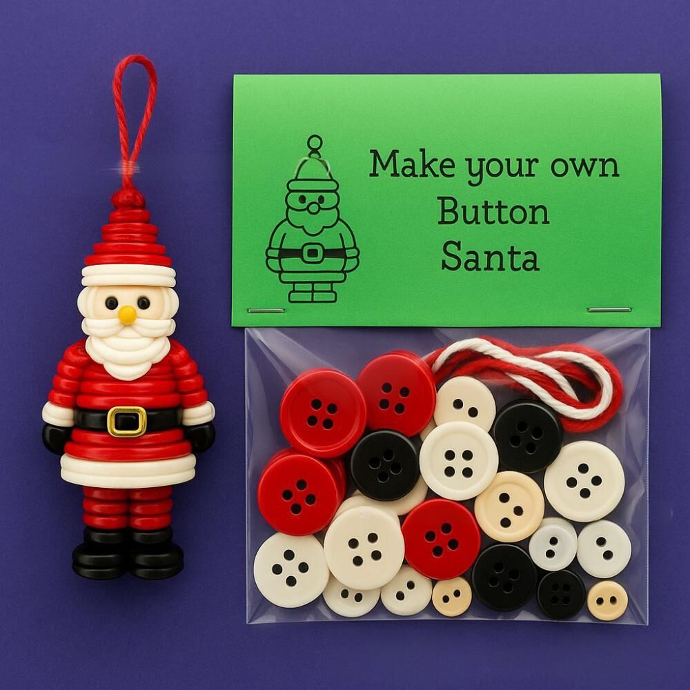 Christmas gift Christmas Button Ornament - Festive Santa Design Craft Kit- Set of 5 pieces(Santa Claus、Snowman、angel、Red Christmas tree and green Christmas tree)