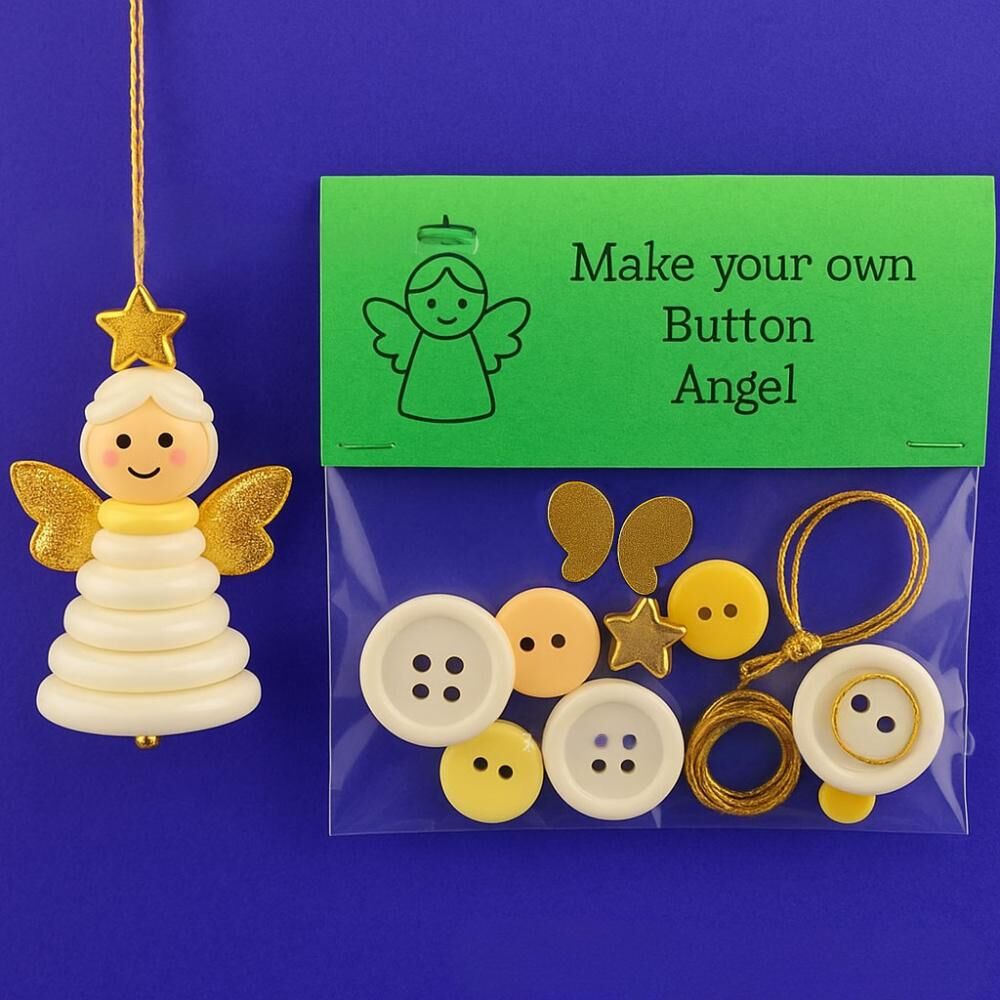 Christmas gift Christmas Button Ornament - Festive Santa Design Craft Kit- Set of 5 pieces(Santa Claus、Snowman、angel、Red Christmas tree and green Christmas tree)