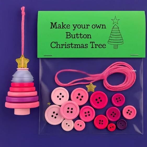 Christmas gift Christmas Button Ornament - Festive Santa Design Craft Kit- Set of 5 pieces(Santa Claus、Snowman、angel、Red Christmas tree and green Christmas tree)