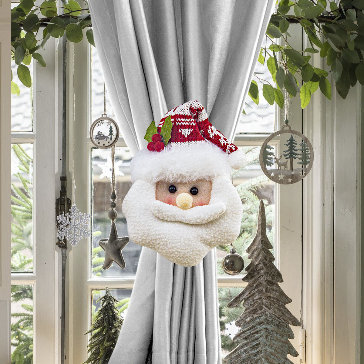 Christmas gift Warm Christmas Atmosphere - Festive Curtain Tie Decorations - Santa & Snowman Designs - Cozy Knitted Fabric(Santa Claus)
