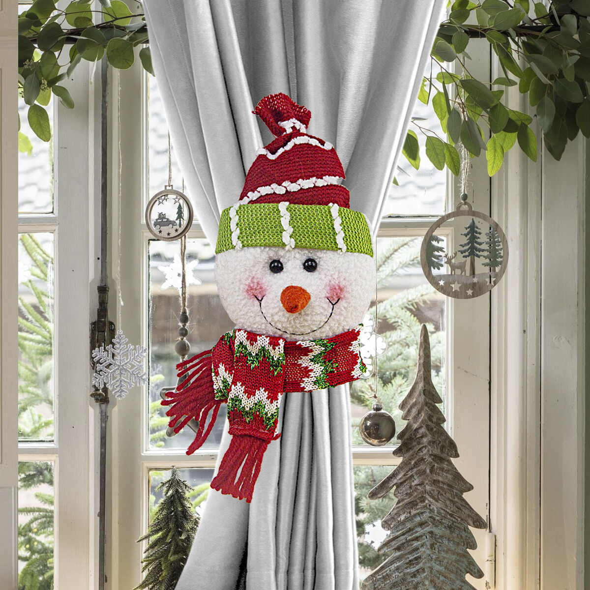Christmas gift Warm Christmas Atmosphere - Festive Curtain Tie Decorations - Santa & Snowman Designs - Cozy Knitted Fabric(snowman)