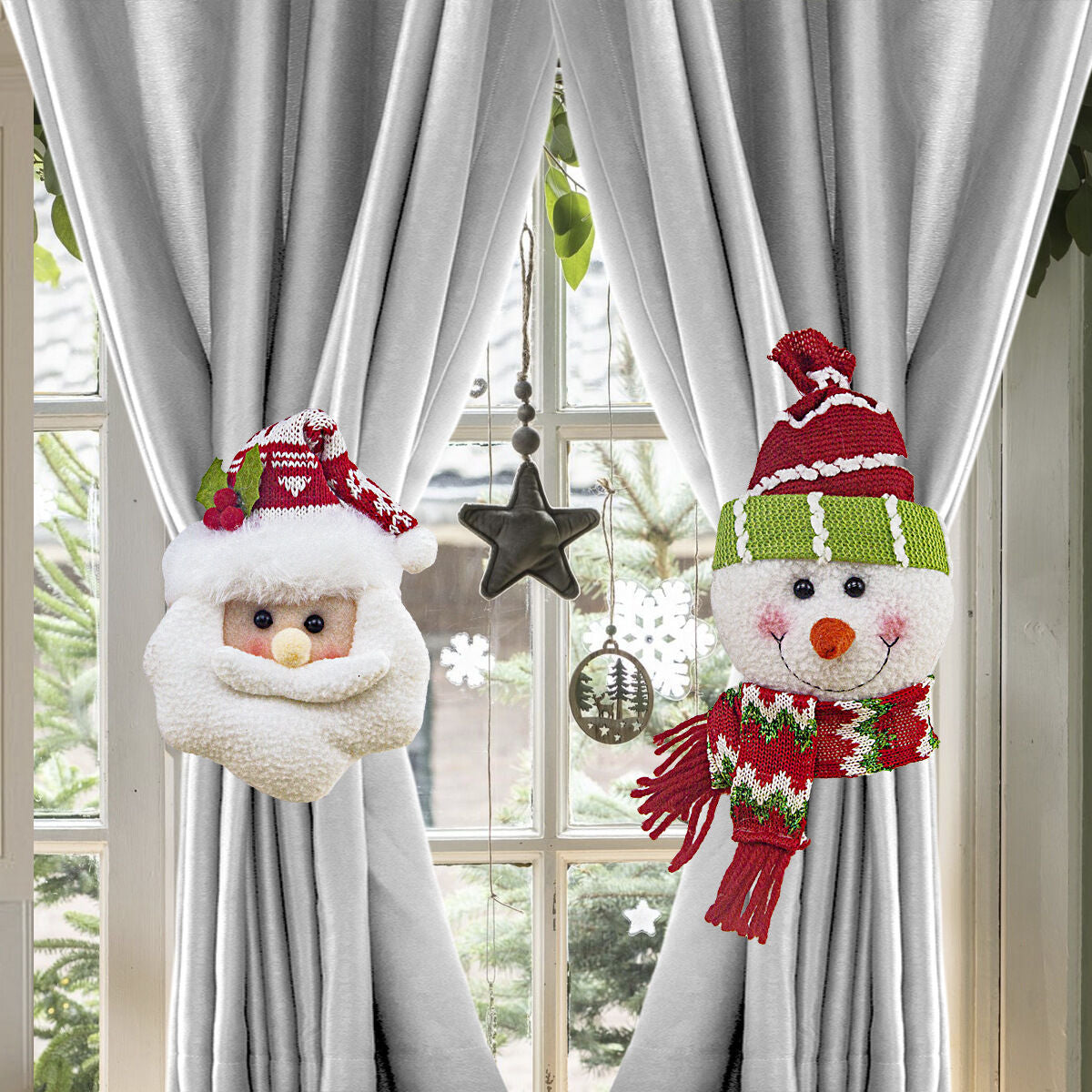 Christmas gift Warm Christmas Atmosphere - Festive Curtain Tie Decorations - Santa & Snowman Designs - Cozy Knitted Fabric(snowman)