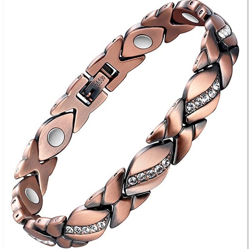 Christmas gift Stylish Ancient Copper Magnetic Therapy Bracelet with Diamond Accents - Enhance Health & Elegance(black)