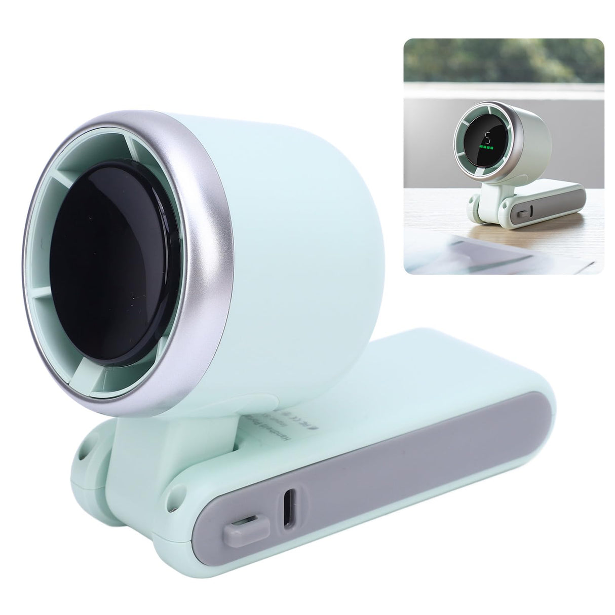 Portable Turbo Handheld Fan with Digital Display – 5-Speed Rechargeable Mini Fan, 3600mAh Battery, Foldable & Neck Strap Design for Outdoor Travel and Daily Use(Green)