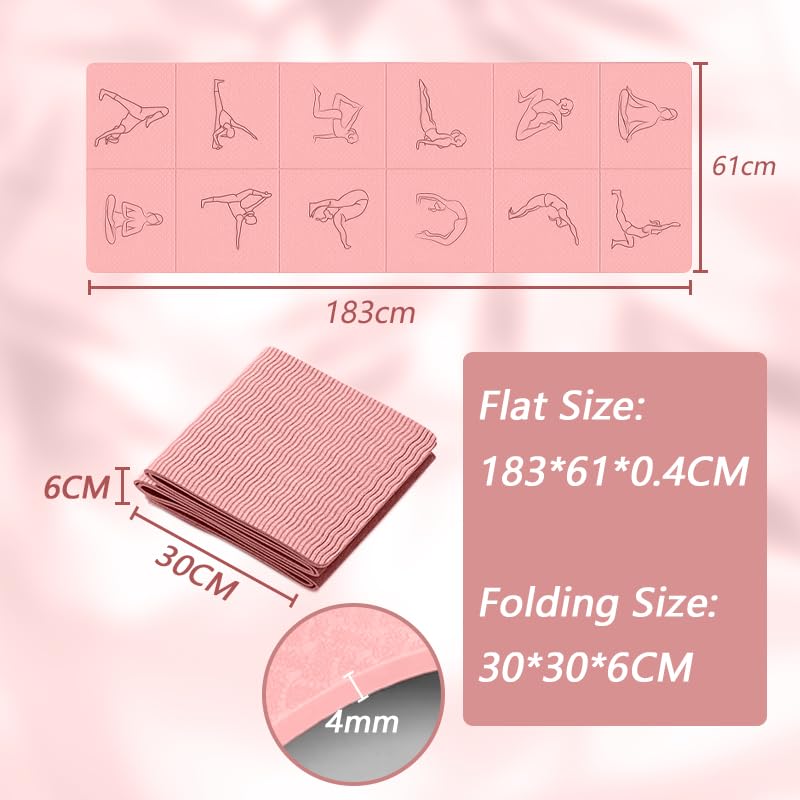 Portable Foldable Yoga Mat – Dual-Sided Non-Slip TPE Exercise Mat for Yoga, Pilates, Kids Nap & Travel (Pink) | Other Colors Available in Store