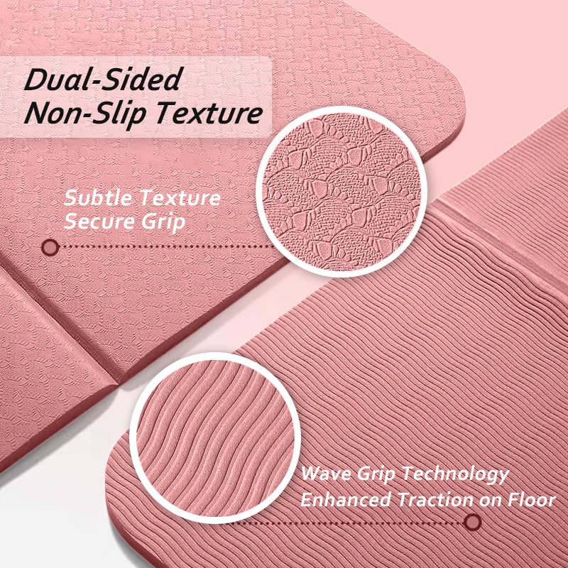 Portable Foldable Yoga Mat – Dual-Sided Non-Slip TPE Exercise Mat for Yoga, Pilates, Kids Nap & Travel (Pink) | Other Colors Available in Store