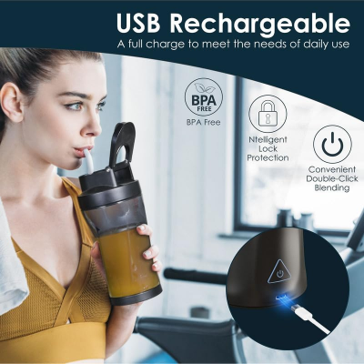 Portable Blender with 360W Motor – Wireless 24oz Juicer, USB-C Rechargeable, Self-Cleaning, 6-Blade, BPA-Free (Black Transparent) | Other Colors Available in Store
