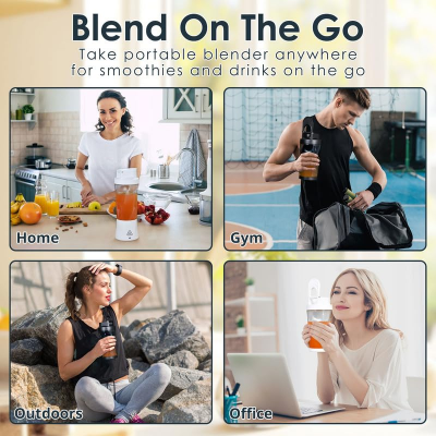 Portable Blender with 360W Motor – Wireless 24oz Juicer, USB-C Rechargeable, Self-Cleaning, 6-Blade, BPA-Free (White Transparent) | Other Colors Available in Store