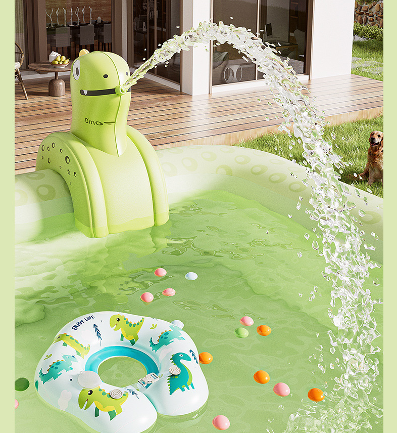 Inflatable Swimming Pool 180×130×56cm with Canopy & Dinosaur Spray – Kids Outdoor Water Play Set for Backyard, Garden, Summer Fun (Green)