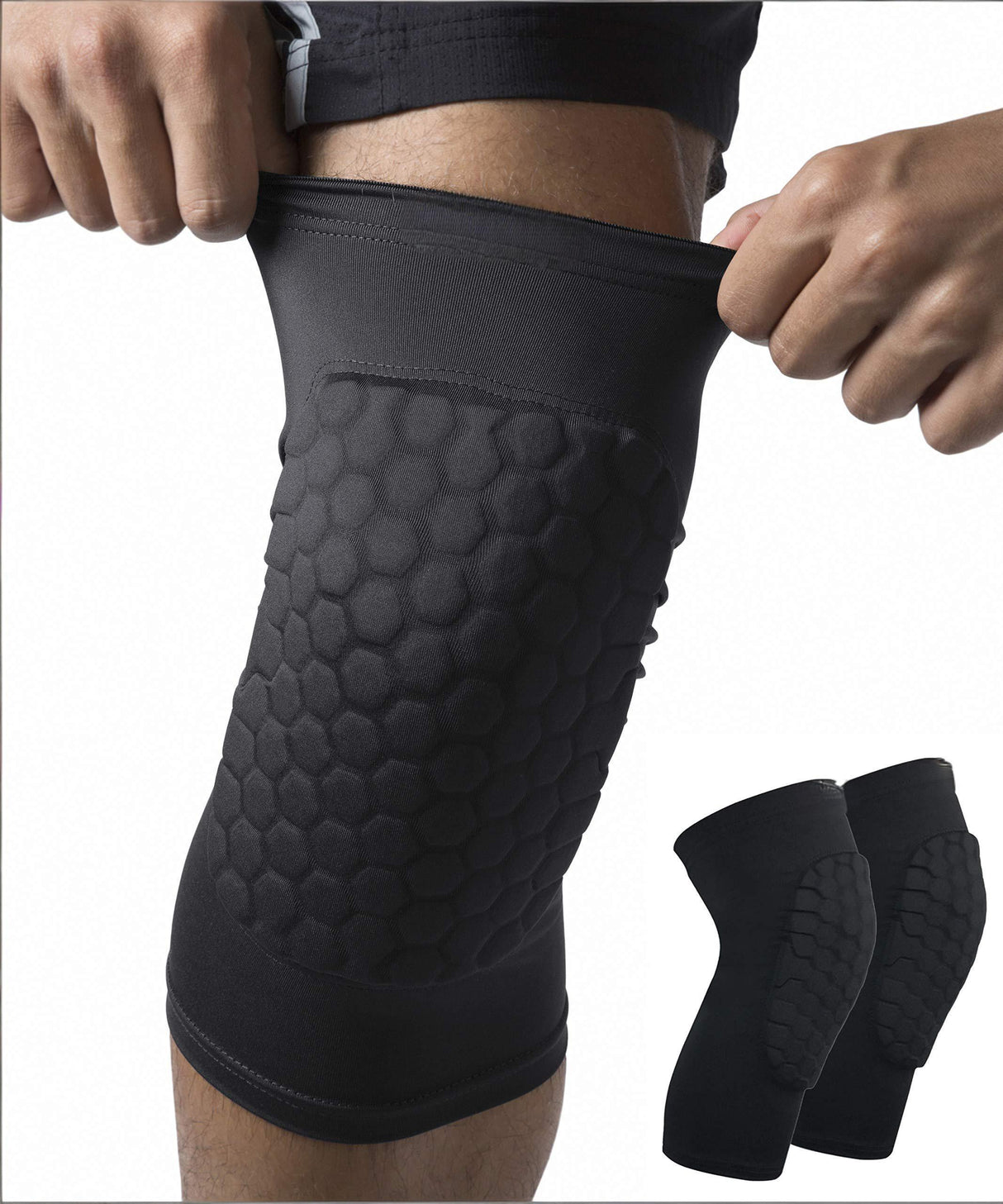 Honeycomb Knee Pads for Kids, Teens & Adults – Protective Compression Knee Guards for Basketball, Football, Cycling & Running(Black,L)