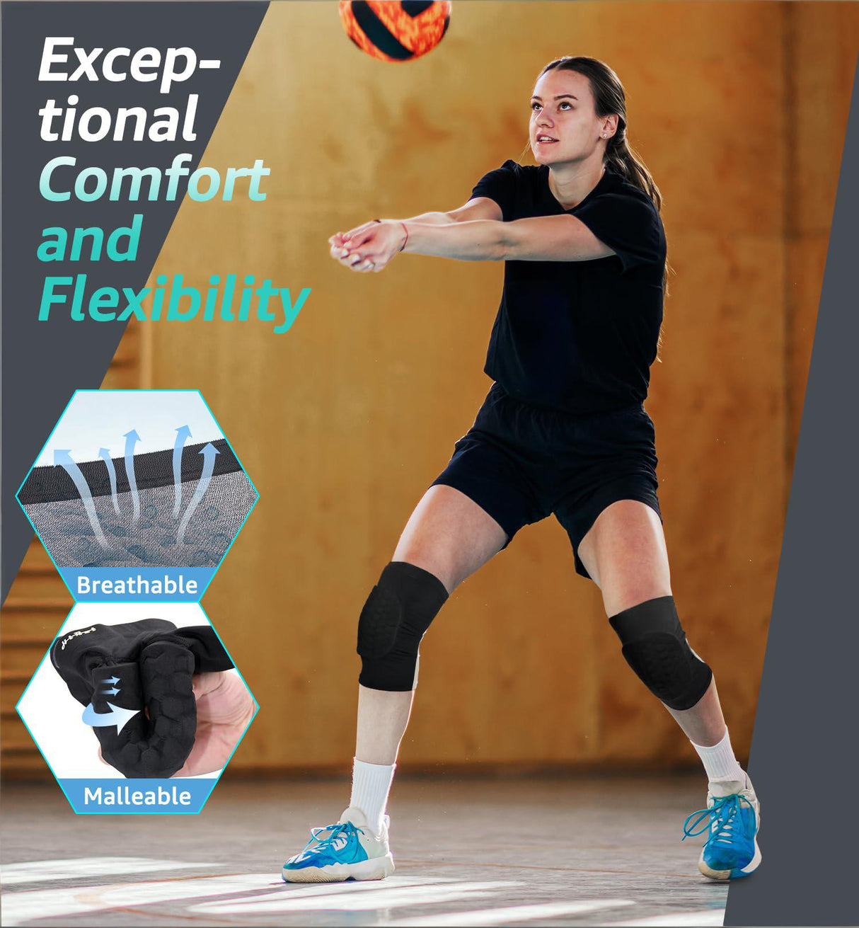 Honeycomb Knee Pads for Kids, Teens & Adults – Protective Compression Knee Guards for Basketball, Football, Cycling & Running(Black,XS)