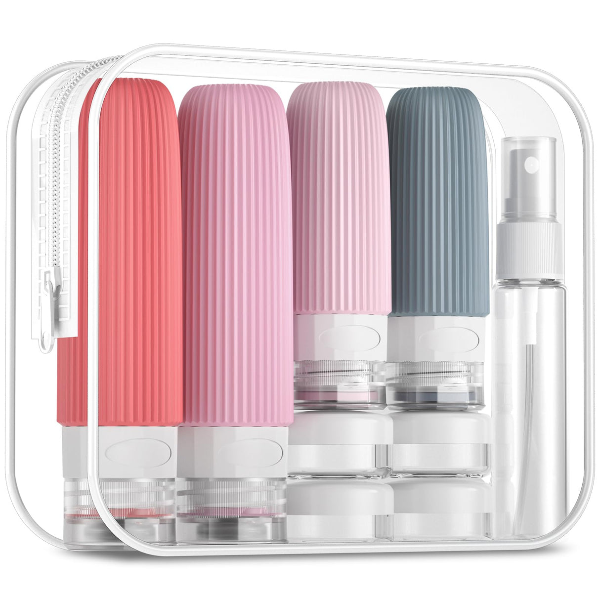 16-Piece Travel Bottle Set with Leak-Proof Silicone Squeeze Bottles – Reusable Toiletry Containers for Shampoo, Lotion, Makeup Remover (Pink) | Other Colors Available in Store