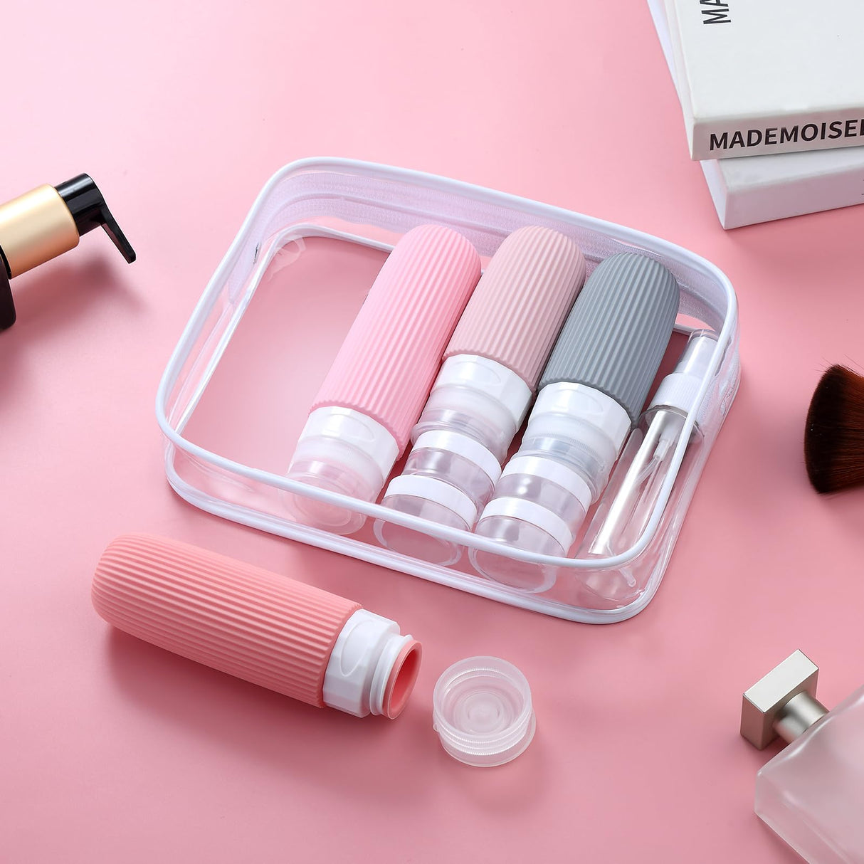 16-Piece Travel Bottle Set with Leak-Proof Silicone Squeeze Bottles – Reusable Toiletry Containers for Shampoo, Lotion, Makeup Remover (Pink) | Other Colors Available in Store