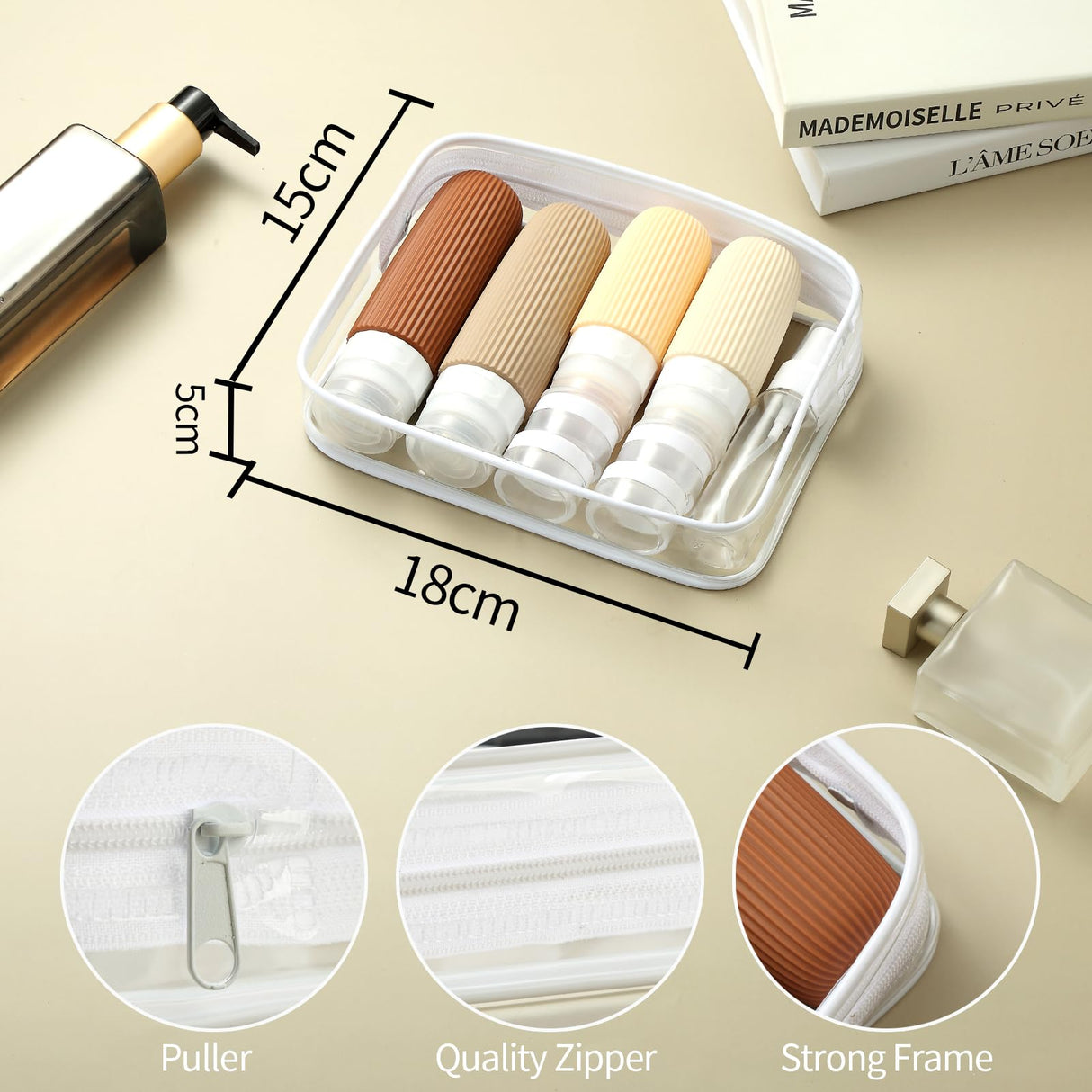 16-Piece Travel Bottle Set with Leak-Proof Silicone Squeeze Bottles – Reusable Toiletry Containers for Shampoo, Lotion, Makeup Remover (Cream) | Other Colors Available in Store