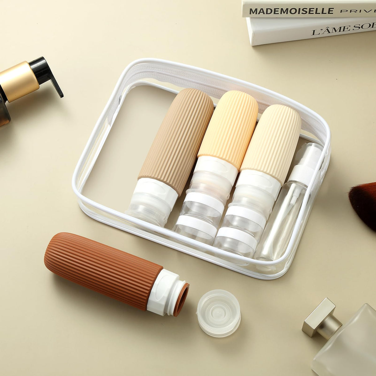 16-Piece Travel Bottle Set with Leak-Proof Silicone Squeeze Bottles – Reusable Toiletry Containers for Shampoo, Lotion, Makeup Remover (Cream) | Other Colors Available in Store