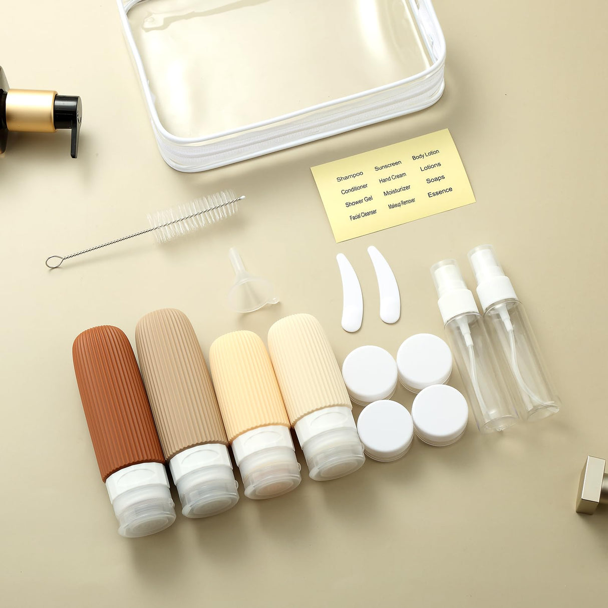 16-Piece Travel Bottle Set with Leak-Proof Silicone Squeeze Bottles – Reusable Toiletry Containers for Shampoo, Lotion, Makeup Remover (Cream) | Other Colors Available in Store