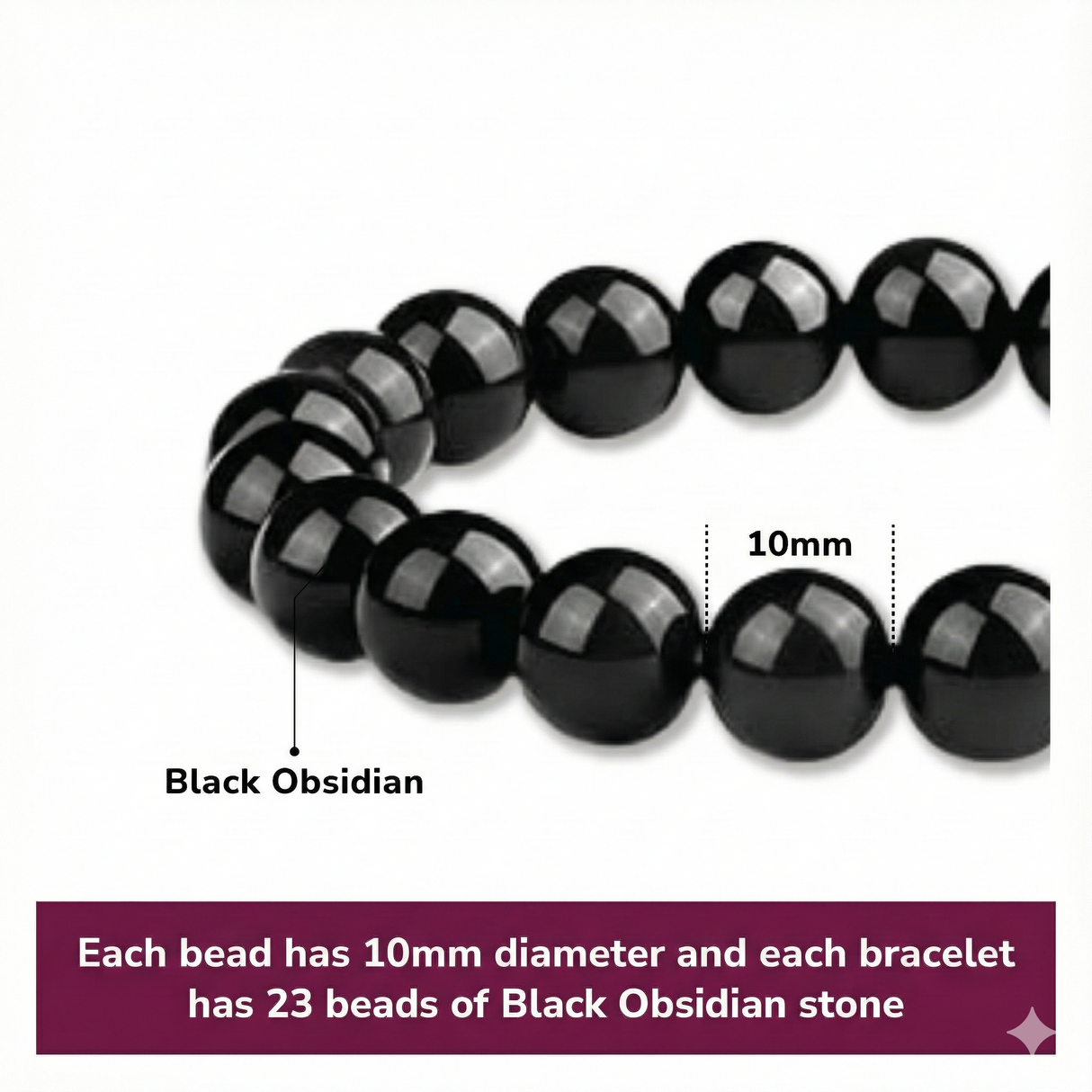 10mm Natural Black Obsidian Beaded Bracelet for Men and Women – Stretchable Healing Crystal Jewelry with Elastic Band, Protective Energy Stone Gift for Birthday, Valentine’s Day, Meditation (Black)