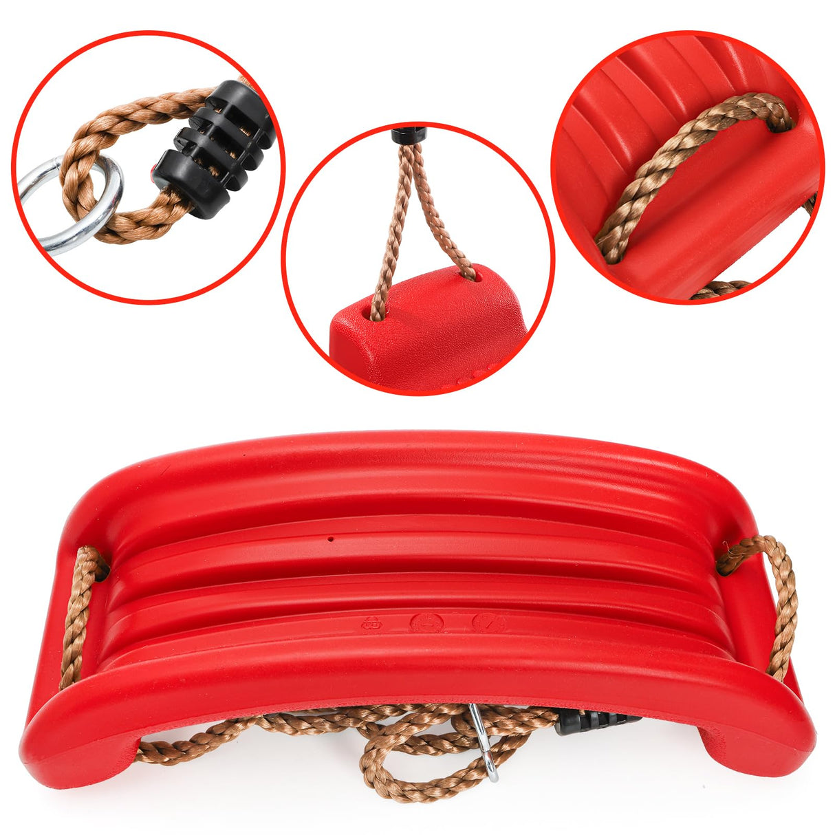 Outdoor Kids Plastic Swing Seat with Adjustable Rope – Durable Tree Swing for Backyard, 220lb Capacity, Red (Red)