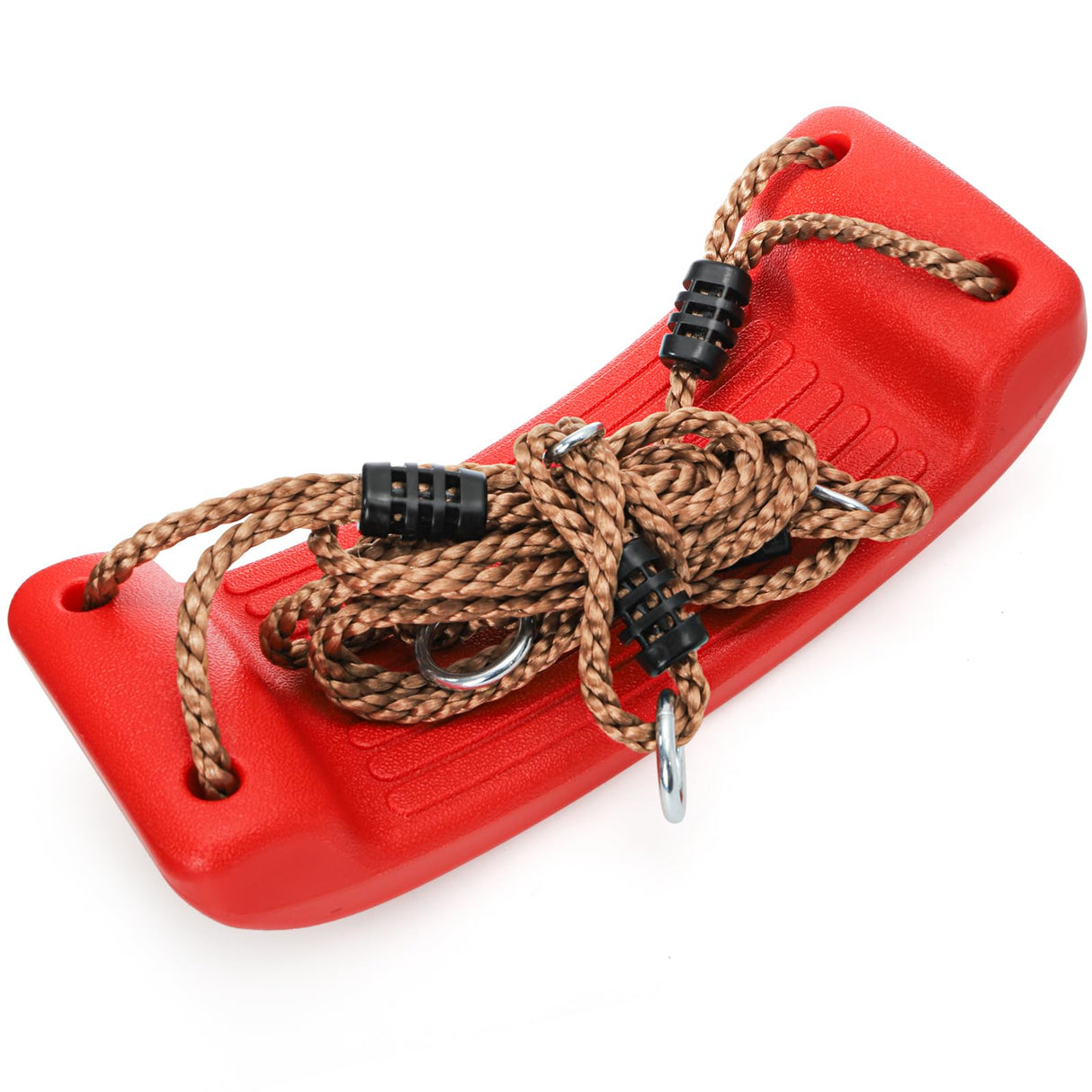 Outdoor Kids Plastic Swing Seat with Adjustable Rope – Durable Tree Swing for Backyard, 220lb Capacity, Red (Red)