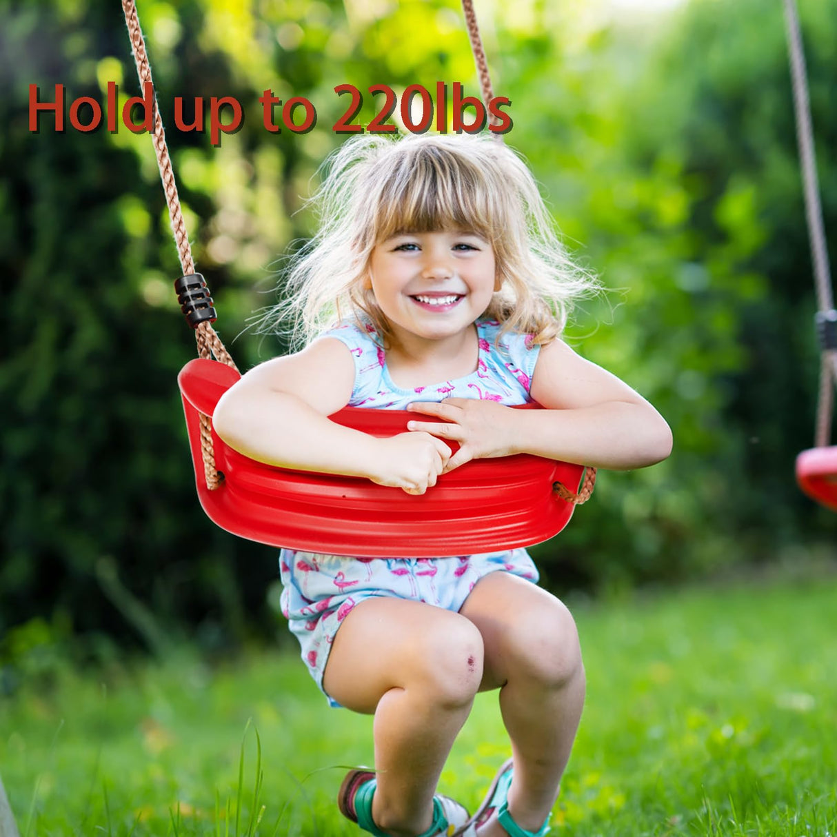 Outdoor Kids Plastic Swing Seat with Adjustable Rope – Durable Tree Swing for Backyard, 220lb Capacity, Red (Red)