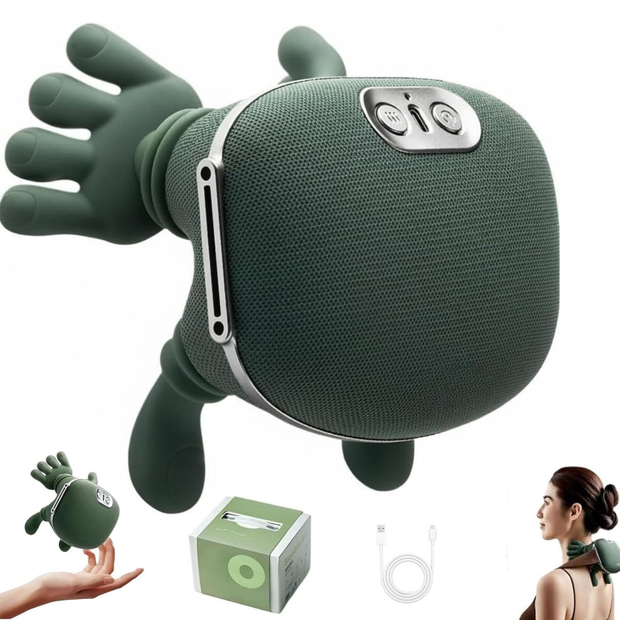 Hand-Like Neck & Shoulder Massager with 4D Kneading and Heat – Portable Massage Device for Back, Legs, and Neck Relaxation (Forest Green)