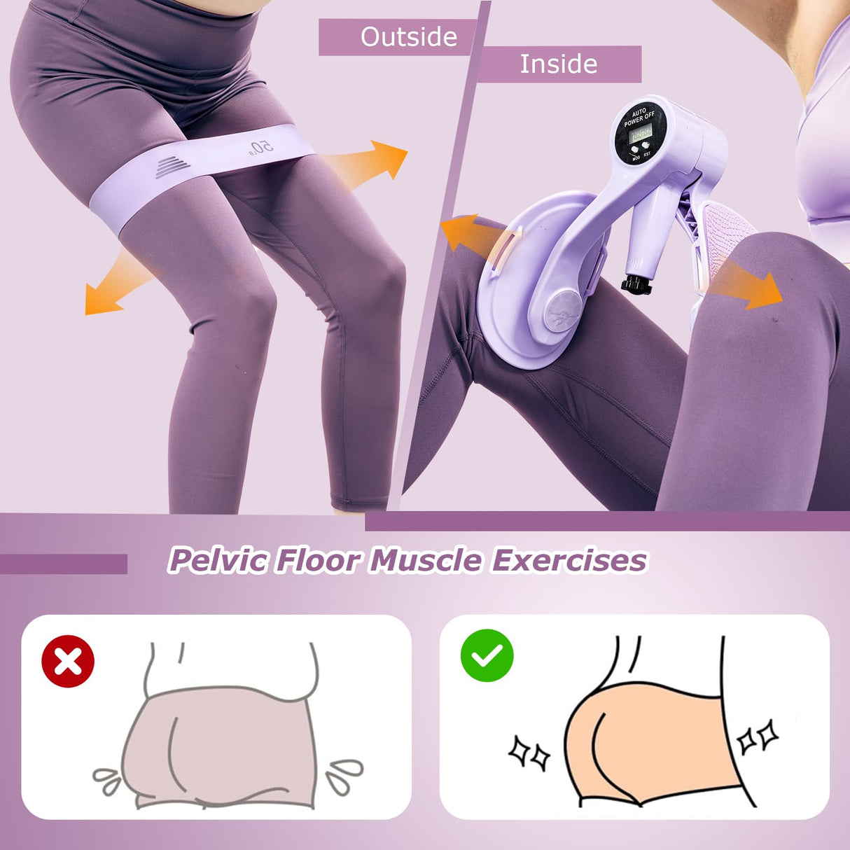 Smart Thigh Trainer with LED Display – 12-80lb Adjustable Resistance, 360° Rotation Kegel Exercise Equipment for Women (Purple) | Other Colors Available in Store